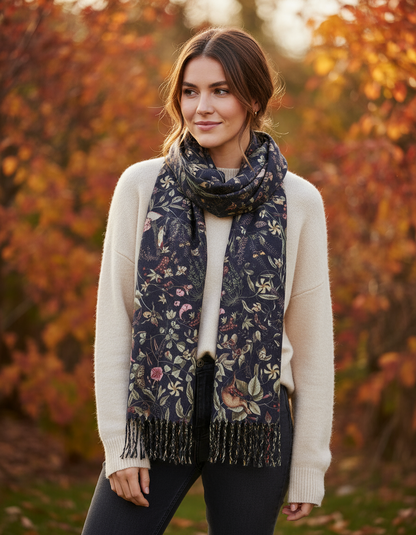 Wolf Garden sötétkék sál rojtokkal