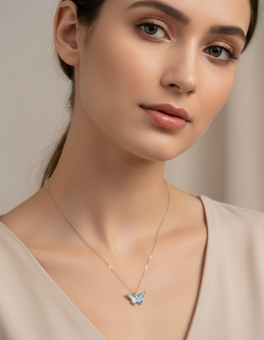 Kék pillangó zománcozott rövid nyaklánc