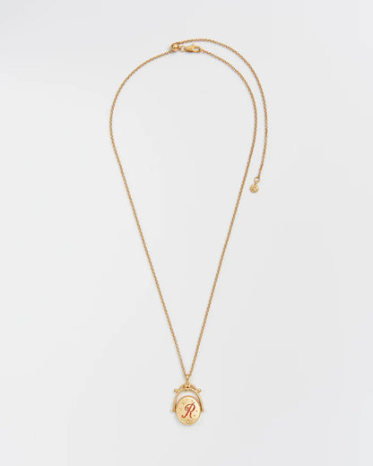 "R" Kezdőbetűs aranyozott nyaklánc virágmotívummal