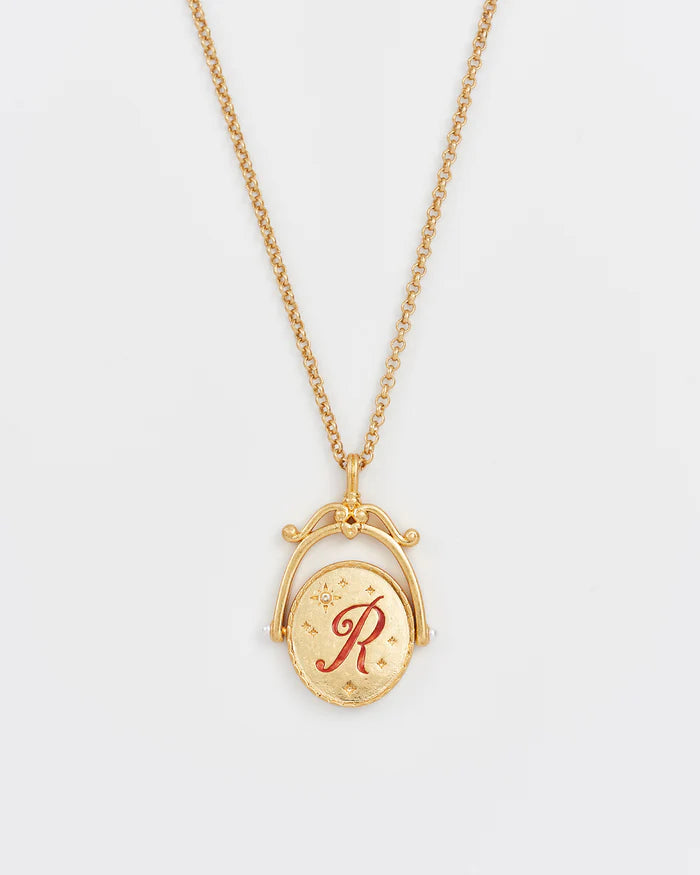 "R" Kezdőbetűs aranyozott nyaklánc virágmotívummal