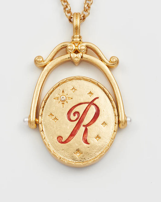 "R" Kezdőbetűs aranyozott nyaklánc virágmotívummal