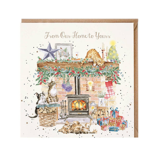 Wrendale Designs - Képeslap 'Karácsony a kandallónál'