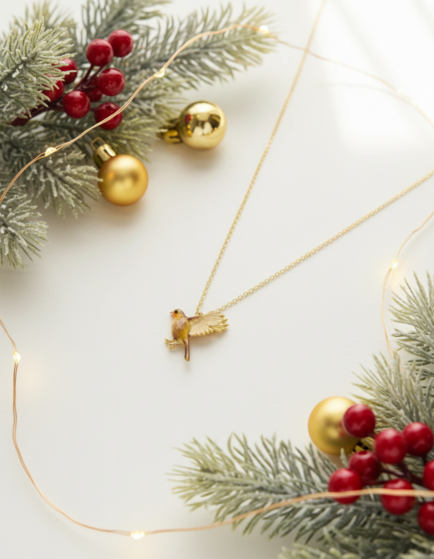 Repülő vörösbegy zománcozott nyaklánc